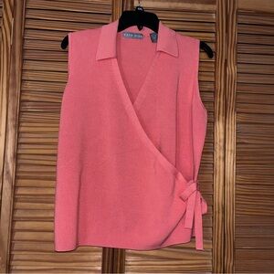 Kate Hill Sleeveless Coral Silk Blend Large Wrap Sweater
